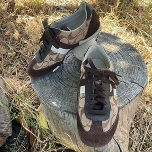 Coach Brown Suede Signature Canvas Lace Up Sneakers 5